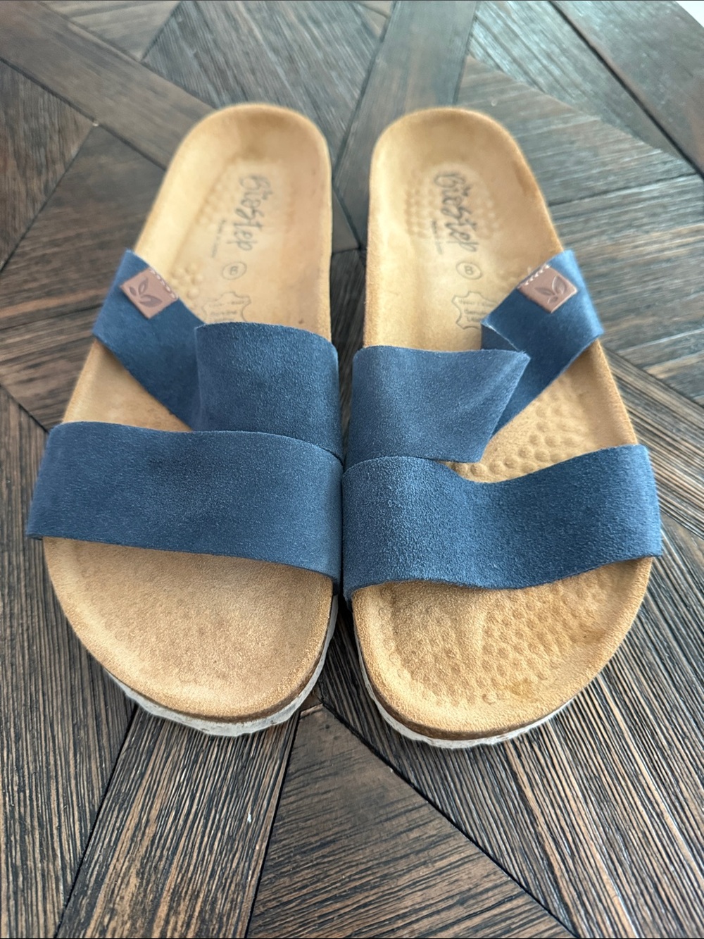 Biostep Blue Suede Leather Double Strap Comfort Sandals Size 8